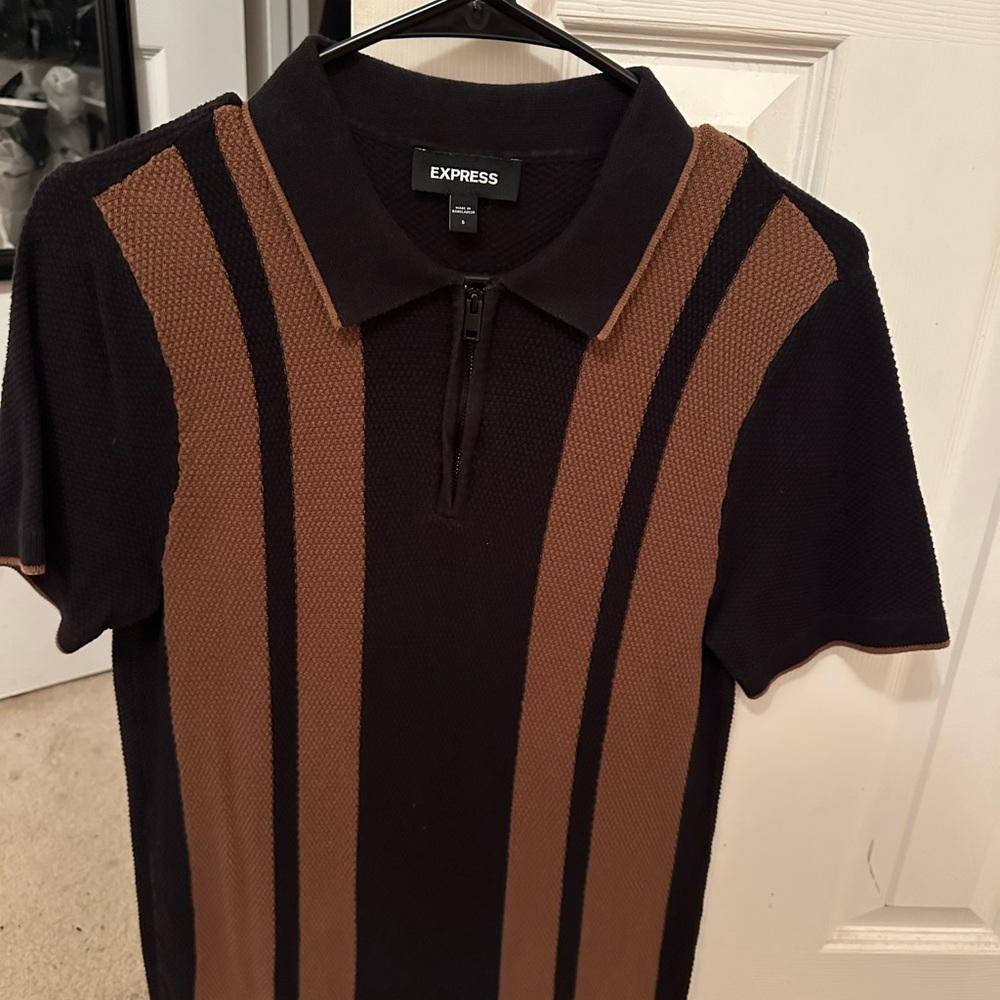 Express Men's Polo with Black and Brown Stripes